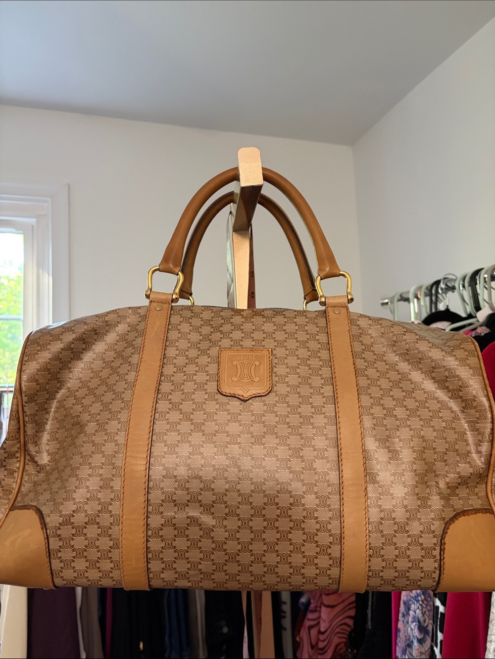 Cognac Tan Celine Monogram Travel Duffel Bag